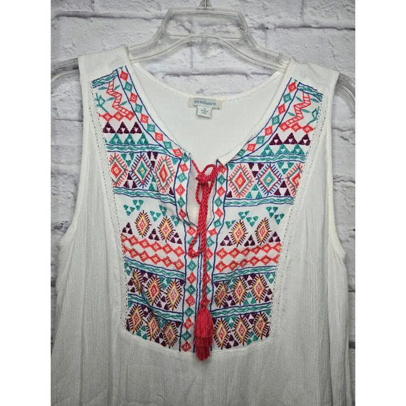 Sundance Journey Delight Embroidered Boho Top Sleeveless tassle White Small. - Picture 5 of 8
